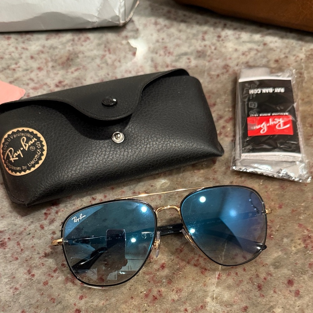 Ray-Ban Gold Frame Sunglasses with Blue Lenses